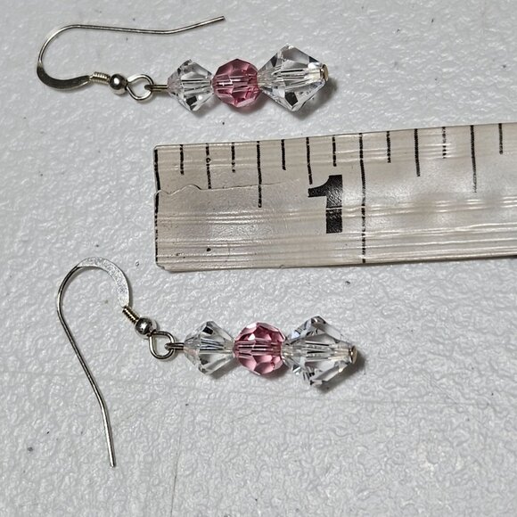 Crystal & Pink BeadeElegant Retro Pink Clear Crystal Beaded Dangle Drop Earrings - Picture 4 of 4